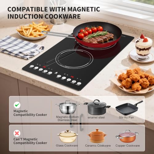 VBGK induction cooktop,110V 2300W countertop hot plate with Brushed Panel LED touch Control, induction cooker with 9 Power Levels, Kids Lock & 2H Timer,12 Inch doubledouble burner hot plate - size: double induction cooktop