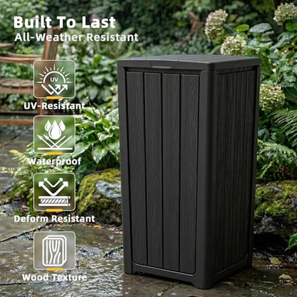 EFU 38 Gallon Outdoor Trash Can with Lid, Waterproof Garbage Can Bin - color: Black, size: 38 Gallon