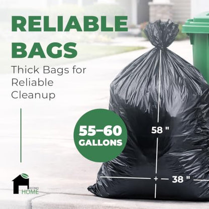 EconoHome 55-60 Gallon Heavy Duty Trash Bags - 1.5 Mil Black Contractor Garbage Bags for Construction, Industrial, Outdoor & Commercial Use - Made in USA - Large, 38"x58"