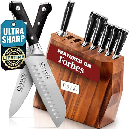 Cutluxe Kitchen Knife Set, 8-Piece Chef Knives with Acacia Wood Block - size: 8 Pcs Knife Set with Block