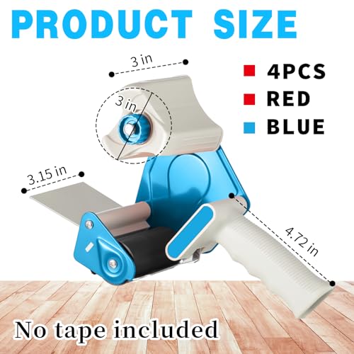 WILLBOND 3 Inch Wide Tape Gun, 4 Pack, Red,Blue - color: Red,blue