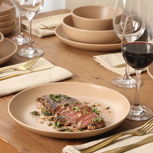 Gibson Elite Leeds Court Plates and Bowls Sets, 16-Piece Stoneware Dinnerware Sets, Terracotta, Round Speckle Reactive Glaze Dish Set - color: Terracotta (Leeds Court)