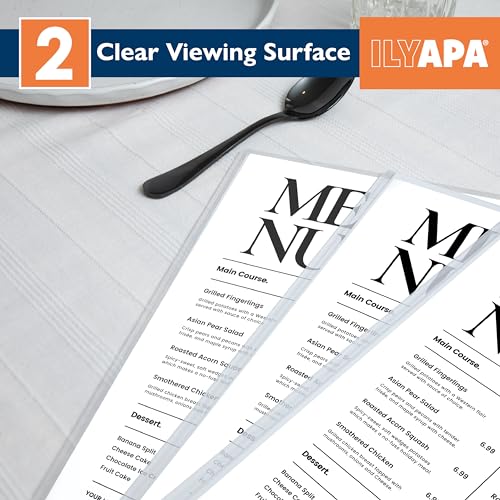 Ilyapa Restaurant Menu Covers 11 x 17 Inch - 30 Pack, Single Page, 2 View Clear Menu Holder Sleeves, Durable PVC Sheet Protector to Cover Inserts - color: Clear, size: 11 x 17