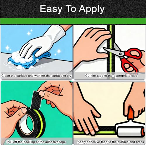 Glow in Dark Anti Slip Tape, 2" x50FT Heavy Duty Waterproof Safety Grip Tape for Stairs, Pool, Bathroom - Black & Glow Stripe Indoor/Outdoor Multi-Purpose Traction Tape - size: 2IN x 50FT