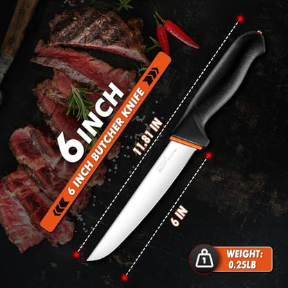 TIVOLI 6 Inch Straight Boning Knife - Butcher Knife with Non-Slip Softgrip - size: 6"