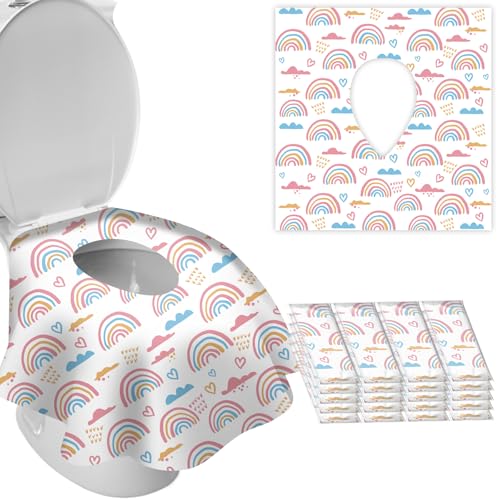DEEKI 20 Pack Toilet Seat Covers Disposable, Safe No-Slip Waterproof for Kids Toddlers Use in Potty Training Public Restrooms Toilets, Portable Clean Covers for Adults Travel -Rainbow (20 Count) - size: 20 Count