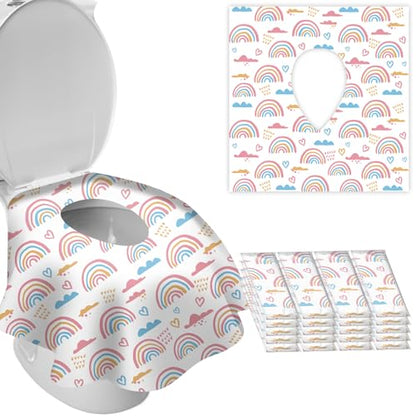DEEKI 20 Pack Toilet Seat Covers Disposable, Safe No-Slip Waterproof for Kids Toddlers Use in Potty Training Public Restrooms Toilets, Portable Clean Covers for Adults Travel -Rainbow (20 Count) - size: 20 Count