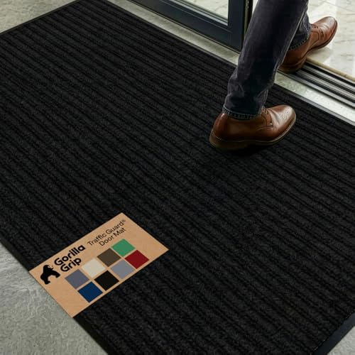 GORILLA GRIP Traffic Guard Indoor Outdoor Heavy Duty Door Mat, 72x48 Black - color: Black, size: 72" X 48"