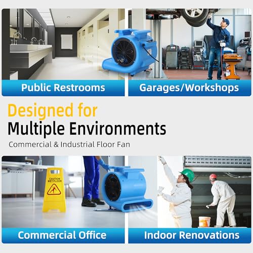 Commercial 1 HP Air Mover Fan for Water Damage Restoration,4000 CFM Industrial Carpet Dryer, Blower Fans,3-Speed Floor Fan with Daisy Chain - size: 1hp