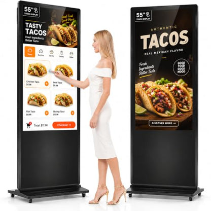 HARZHI 55 Inch Digital Signage Kiosk, 4K Touchscreen Floor Standing Advertising Display with IPS LCD Screen, Android OS and Auto Media Player - size: 55''_touchscreen