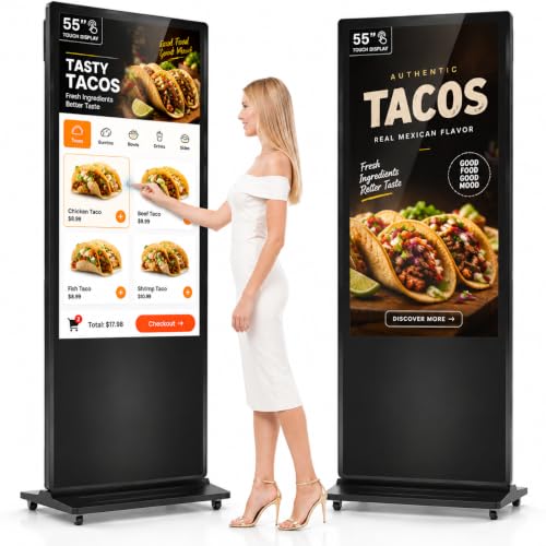 HARZHI 55 Inch Digital Signage Kiosk, 4K Touchscreen Floor Standing Advertising Display with IPS LCD Screen, Android OS and Auto Media Player - size: 55''_touchscreen