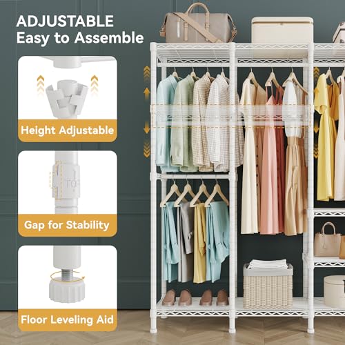 Higeego H5 Clothing Rack for Hanging Clothes, Heavy Duty Closet Rack, White - color: White
