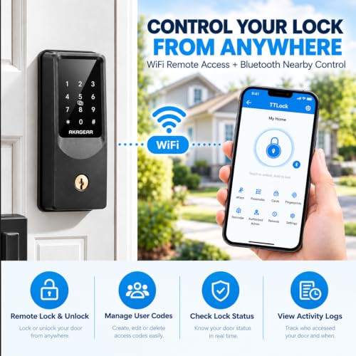AkaGear Keyless Entry Door Lock, Smart Lock with WiFi Keypad Deadbolt
