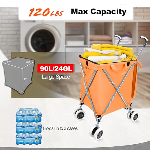 Wellmax Folding Shopping Cart with Canvas Bag & Cover, Holds 120 lb, Orange - color: Orange