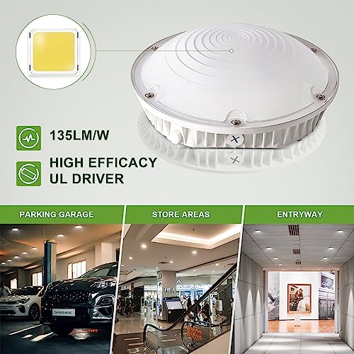 Round LED Canopy Light, 30/40/60W Selectable, 5000K, Surface Mount