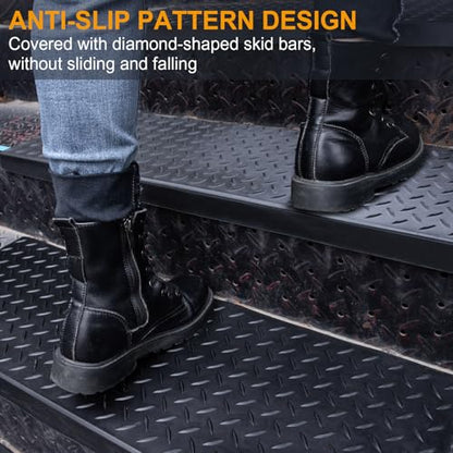 Spurtar Rubber Stair Treads 29.69" x 9.85" 3PCS Outdoor Stair Treads, Black - color: Diamond Black, size: 29.69" x 9.85"-3Pack
