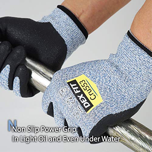 DEX FIT Level 5 Cut Resistant Gloves Cru553, 3D-Comfort Fit, Firm Grip, Thin & Lightweight, Touch-Screen Compatible, Durable, Breathable & Cool, Machine Washable; Blue M (8) 1 Pair - color: Blue, size: Medium
