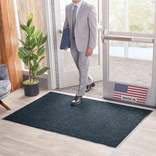 Consolidated Plastics Brush Dry Mat - Made in USA, Heavy-Duty Commercial DoorRug for Indoor/Outdoor Entryways, Non-Slip Backing for High-Traffic Areas (3' W x 5' L, Blue) - color: Blue, size: 3' x 5' (Rectangular)