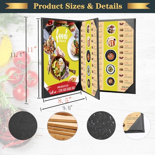 Leather Menu Holder Water Proof Dinner Menu Cover Holder for Restaurant,Hotel,Bar,Cocktails Menu Covers (1, 8.5 x 11 inch (4 Views/ 1 Pack)) - size: 8.5 x 11 inch (4 views/ 1 pack)