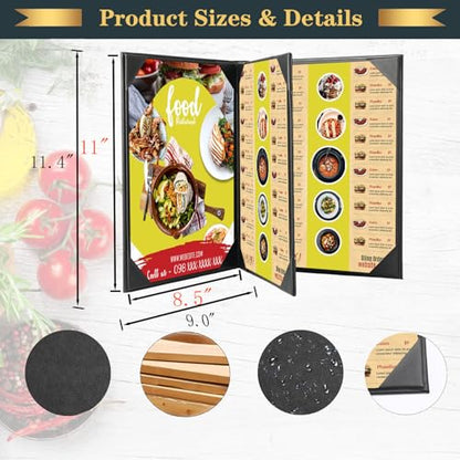 Leather Menu Holder Water Proof Dinner Menu Cover Holder for Restaurant,Hotel,Bar,Cocktails Menu Covers (1, 8.5 x 11 inch (4 Views/ 1 Pack)) - size: 8.5 x 11 inch (4 views/ 1 pack)