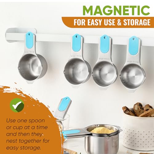 Spring Chef 15 Magnetic Measuring Cups & Spoons Set w/Levelers, Aqua Sky - color: Blue (Aqua Sky)