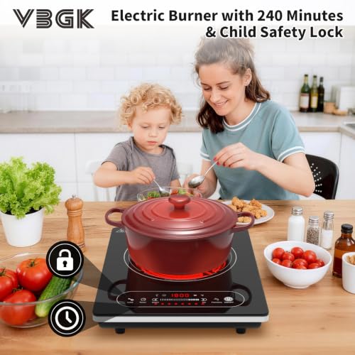 VBGK Single Burner Electric Cooktop,110V 1800W Electric Stove Top with LED Touch Control,8 Power Levels, 4H Timer, Safety Lock,portable single burner cooktop Overheat protection - size: single electric burner
