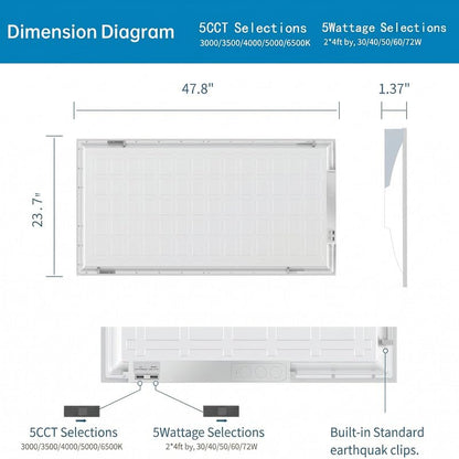 6Pack LED 2x4 Panel Light 72W Dimmable ETL DLC - size: 2x4 6 Pack