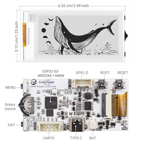 ELECROW ESP32 E-Ink Display 2.13 Inch E-Paper HMI Display Black/White Color - size: 2.13″ E-Ink Display