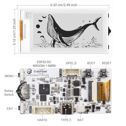 ELECROW ESP32 E-Ink Display 2.13 Inch E-Paper HMI Display Black/White Color - size: 2.13″ E-Ink Display