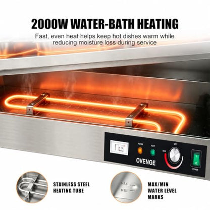Steam Table, Commercial Electric Food Warmer for Buffet Catering,Incl.Work Table,Bain-Marie (Water Bath - 100QT (110-120V)) - size: Water Bath - 100QT (110-120V)