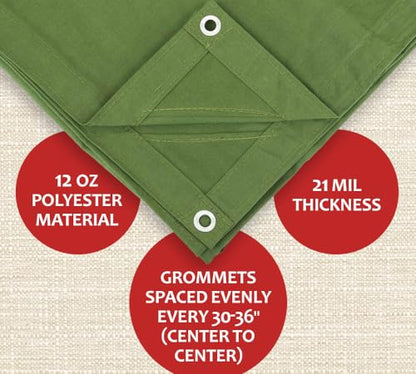 Mytee Products 6' x 8' Green Canvas Tarp 12oz Heavy Duty Water Resistant - color: Green (1 Pc), size: 6' x 8'