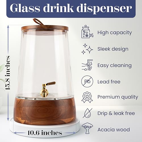 FOODLE Glass Drink Dispenser with Spigot - Beverage Dispenser with Stand - size: 3 Gallon