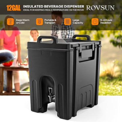 ROVSUN 12Gallon Insulated Beverage Dispenser, Ice and Hot Drink Server w/Handles, Faucet & 50 Cups, Food-grade LLDPE Drink Dispenser, Hot and Cold Beverage Server for Party Catering Event Restaurant - size: 12 Gallon