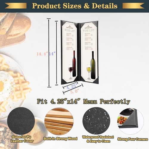 Leather Menu Holder Water Proof Dinner Menu Cover Holder for Restaurant,Hotel,Bar,Cocktails Menu Covers 4.25 x 14 Inch 2 Views,1 Pack - size: 4.25x14 inches/2 views/ 1pack
