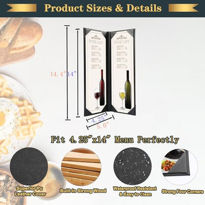 Leather Menu Holder Water Proof Dinner Menu Cover Holder for Restaurant,Hotel,Bar,Cocktails Menu Covers 4.25 x 14 Inch 2 Views,1 Pack - size: 4.25x14 inches/2 views/ 1pack