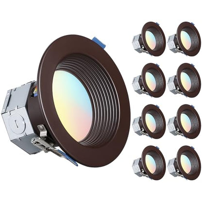 TORCHSTAR 8-Pack 5CCT 4 Inch LED Recessed Light Canless, Oil Rubbed Bronze - color: Oil Rubbed Bronze-5CCT, size: 4 Inch