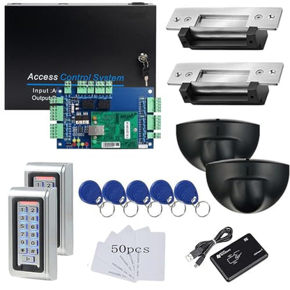 2 Doors PIR Exit Motion Sensor Access Control Metal Waterproof Keypad Reader Big Space Power Supply Box(can Put in Backup Battery) Strike Lock Digital Lock System - style: 2 Door Strike