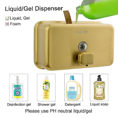 Wall Mounted Commercial Soap Dispenser Bathroom, Horizontal Gold - color: Horizontal Gold