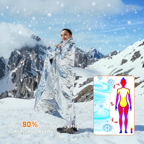 100 Pack Emergency Blankets - Mylar Thermal Space Blankets for Survival and Protection - Ideal for Camping, Outdoors, Hiking, Rescue, Marathons - size: 100 PACK