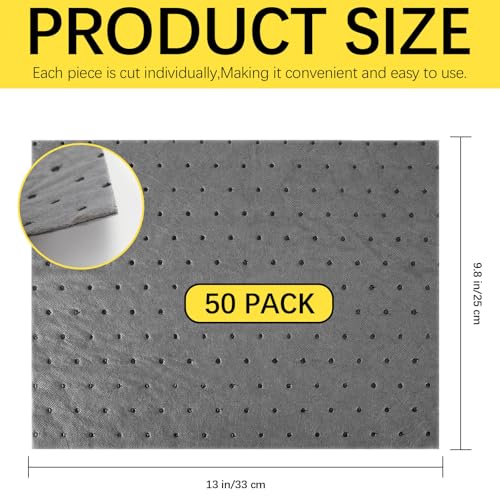 50 Pack Oil Absorbent Pads, Polypropylene oil Spill Mat 9.8 x 13 Inch Water Absorbent Garage Accessories Dry Oil Pads Reusable Absorbing Protecting Sheets for Automotive, Workshop, Basement, Home - color: Gray, 50 Pcs