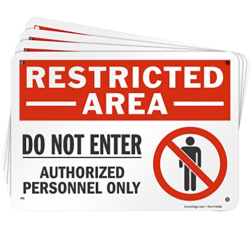 SmartSign (Pack of 4) 7 x 10 inch “Restricted Area - Do Not Enter, Authorized Personnel Only” Metal Sign with Symbol, 40 mil Laminated Rustproof Aluminum, Red, White and Black, Made in USA - style: 7" x 10" - Aluminum (Pack of 4)