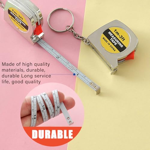 12 Pack Mini Tape Measure Keychains, 1.5 Inch Retractable Measuring Tapes with Lock, Small Functional Ruler for Party Favors, Gift Bags, Classroom Rewards, 1m/3ft