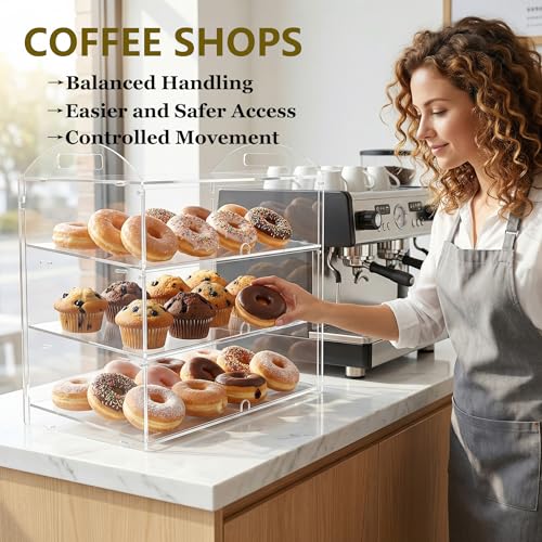 3 Tier Bakery Display Case with Handle, Countertop 23.6" L x11.8 W x19.7 H Commercial Pastry Display Case, Acrylic Clear Food Display Box for Dessert Donut Bagels Cake Cookie - size: 3 TIERS