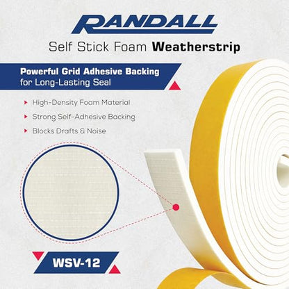 Foam Weather Stripping/Door Window Seal - Weather Stripping Foam Tape, 17 Ft Door Seal Strip, EVA Material, High Density 1/4" Thick, No Residue Adhesive (1/2" Wide) - size: 1/2" Wide