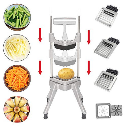 ROVSUN Commercial Vegetable Chopper French Fry Cutter with 4 Sizes Blades, Potato Dicer Slicer Fruit Chopper Stainless Steel for Restaurant, Home & Kitchen, 1/2", 3/8", 1/4" & 8-Wedge Blades - size: Hand Pressure Style