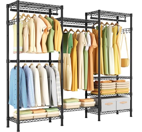 Golpart Heavy Duty Clothes Rack Metal Wardrobe with Adjustable Wire Shelves - color: Black, size: 15.75"D x 56.6"W x 76.8"H