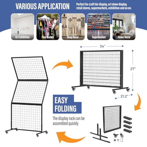 3' x 6' Standing Gridwall Panel Display Rack w/Wheels (Set 2) - color: Style 2