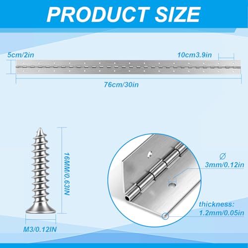 Wesiti 4 Pack 30 Inch Heavy Duty Piano Hinge 30" x 2" Stainless Steel 304 Silver Continuous Hinge for Large Cabinet, Industrial Storage Equipment Door, Commercial, DIY Wood Boxes, Woodworking - color: Silver, size: 30 Inch