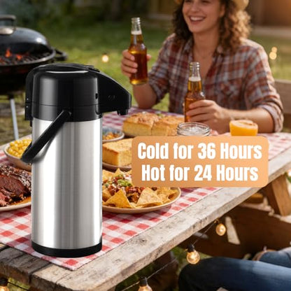 Coffee Carafe, 102 fl oz/3 L Airpot Coffee Dispenser with Pump - color: 3L-Stainless Steel Color