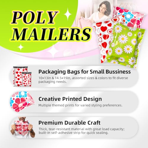100pcs 10x13 Inch Poly Mailers For Shipping And Self Seal Packaging - color: Flower, size: 10" x 13"100pcs